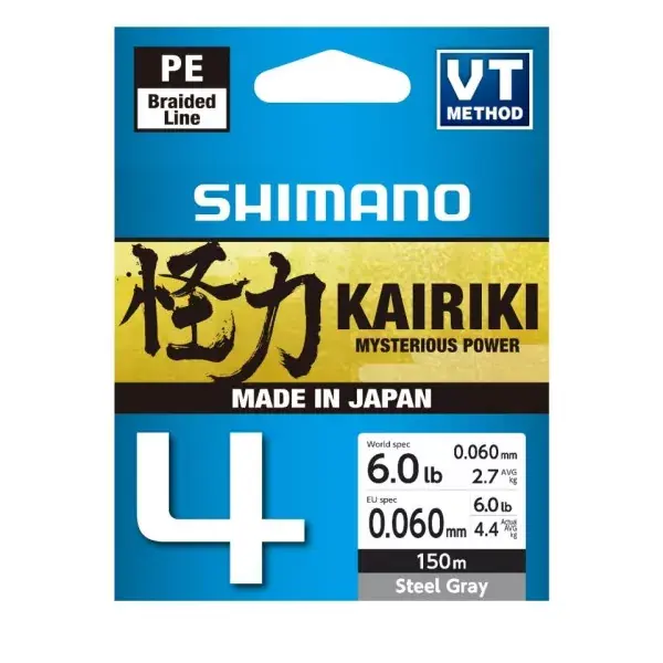 Offre Spéciale SHIMANO Kairiki 4, 150m, Gris Acier, Lignes de pêche 4 fois tressées
