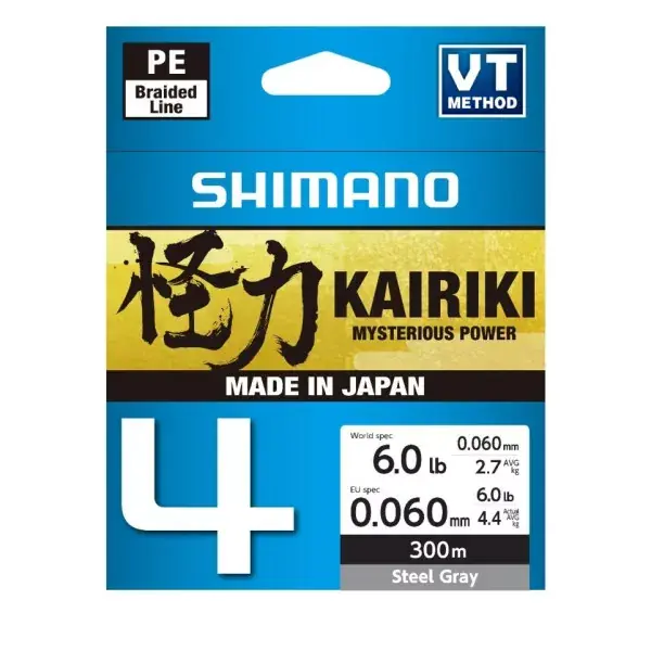 Promotion SHIMANO Kairiki 4, 300m, Gris Acier, Lignes de pêche 4 fois tressées