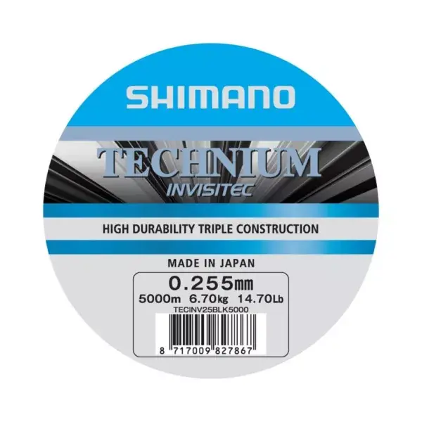 SHIMANO Technium Invisi, 5000m, gris, Ligne de Pêche Monofilament pour Carpes Offre Spéciale