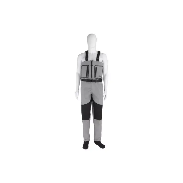 DAIWA D-Vec Breathable Zipped Waders, gris-noir, Bottes de pêche, avec chaussures en néoprène Bon Plan