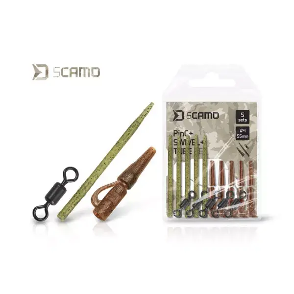DELPHIN sCAMO PinC + Swivel + Tube 5 Sets, Komplettset für Karpfenmontagen, 101005896 Quantité Limitée
