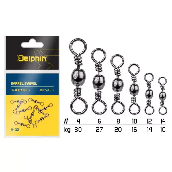 Produit De Marque DELPHIN Barrel Swivel A-02, Pivotant Standard avec Mousqueton, 10 pièces