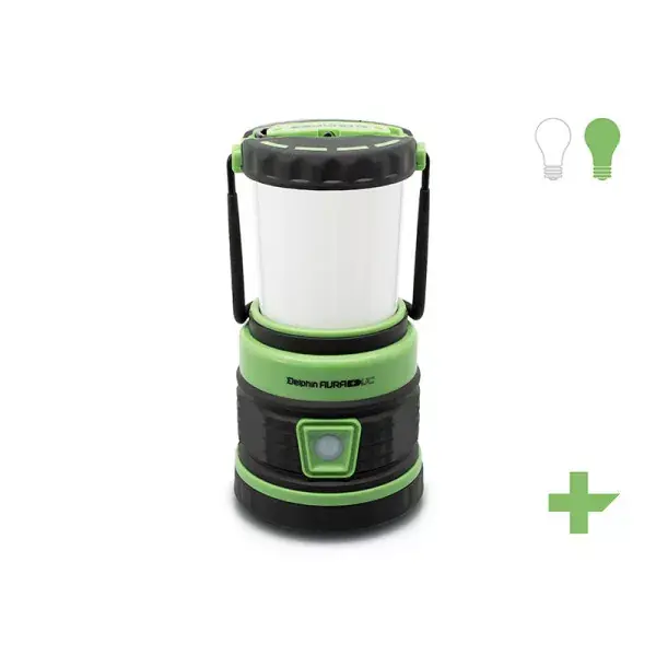 DELPHIN AURA+ UC, Lampe de camping, 18,5x9,5cm, vert-noir, 8.5W/500lm/5400mAh, 101004383 Prix Choc