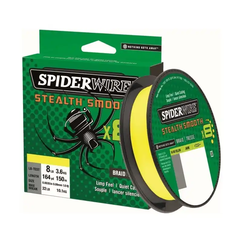 SPIDERWIRE STEALTH SMOOTH X 8 HIGH VISUAL YELLOW 15 MM 2000 M 16.5 KG Haute Qualité