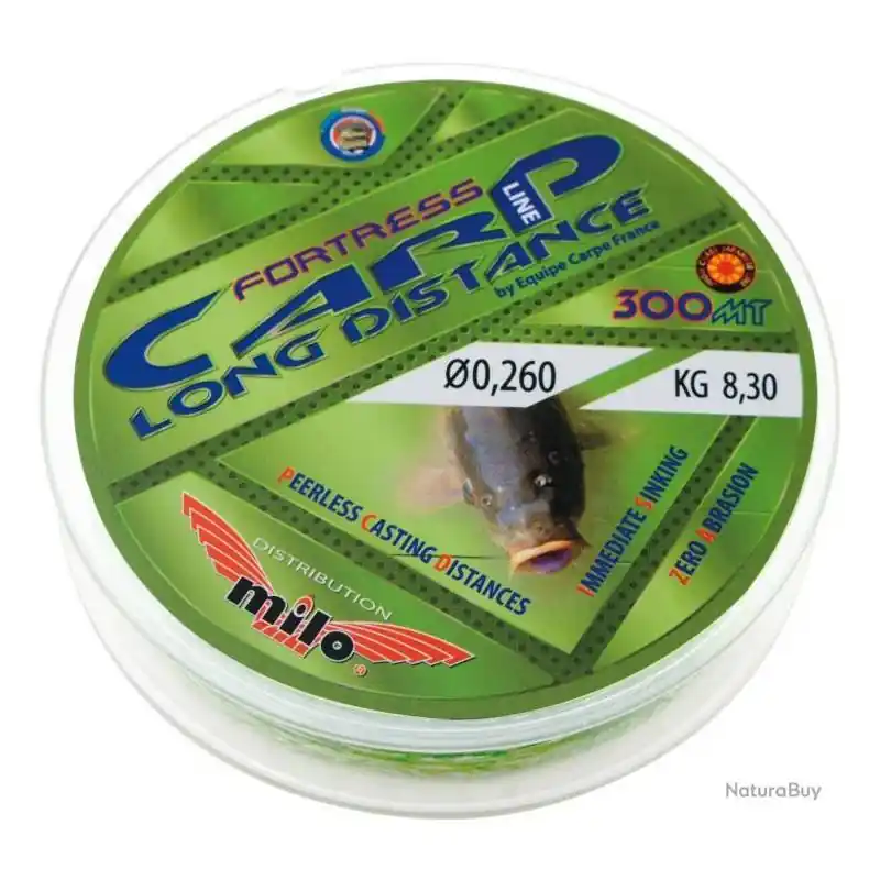 Milo Nylon Fortress Carp Long Distance 300 m 0.26 mm 8.3 kg Satisfait Ou Remboursé