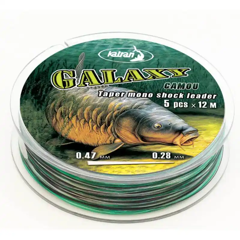 Expédié Aujourd'hui KATRAN TAPERED MONO SHOCK LEADER GALAXY CAMO 0.28 -0.47 MM 5 PCS 12 M