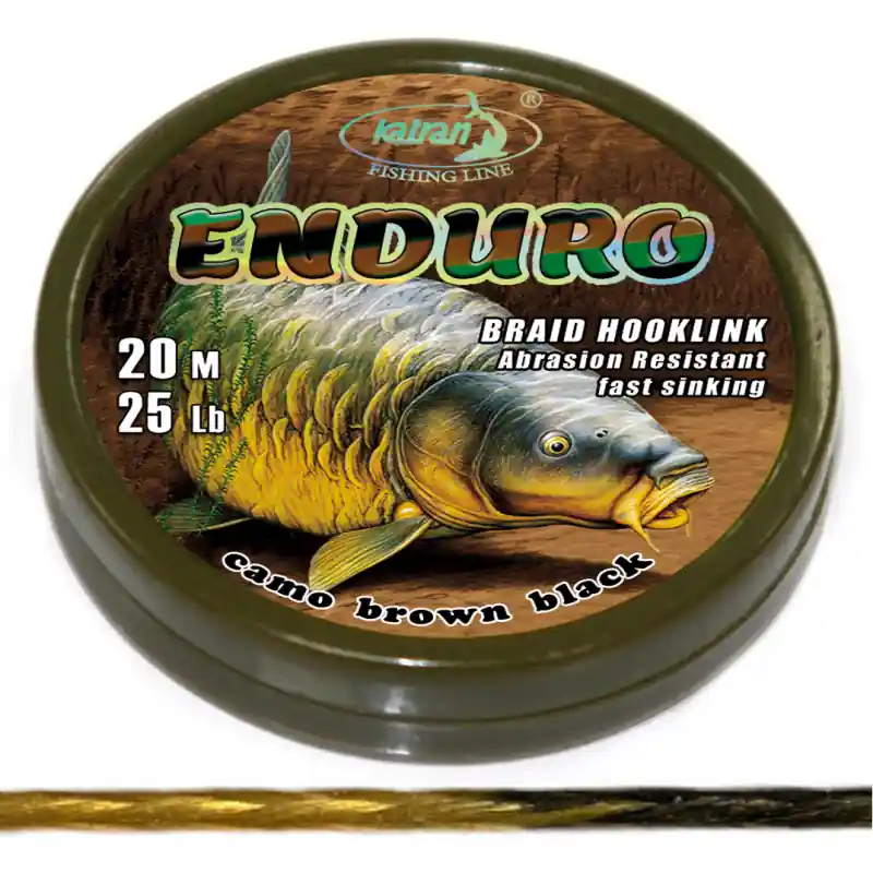 Promotion KATRAN BRAIDED HOOK LINKS ENDURO 25 LBS 20 M CAMO BROWN BLACK