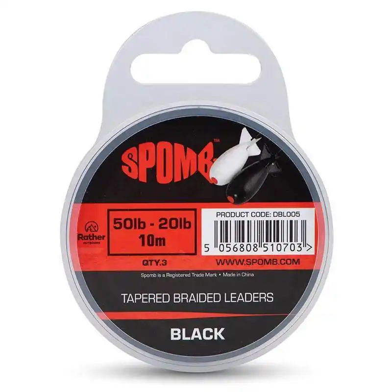 SPOMB TAPERED BRAIDED LEADERS BLACK 50LB-20LB 10M X3 Bon Marché