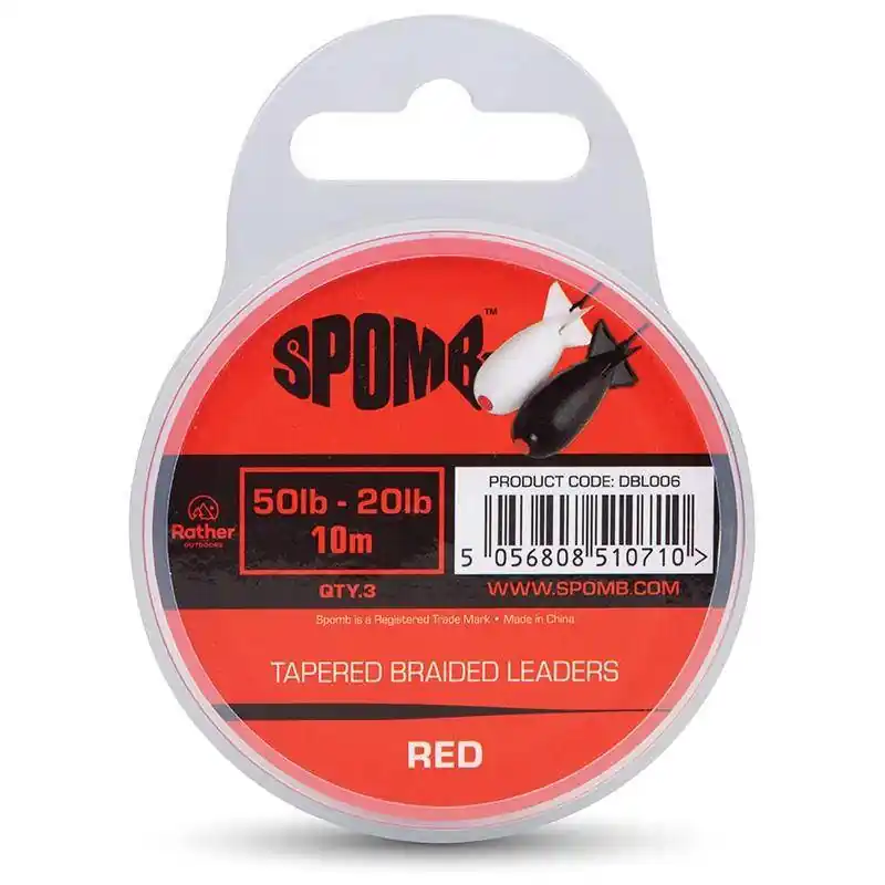 SPOMB TAPERED BRAIDED LEADERS RED 50LB-20LB 10M X3 Pas Cher
