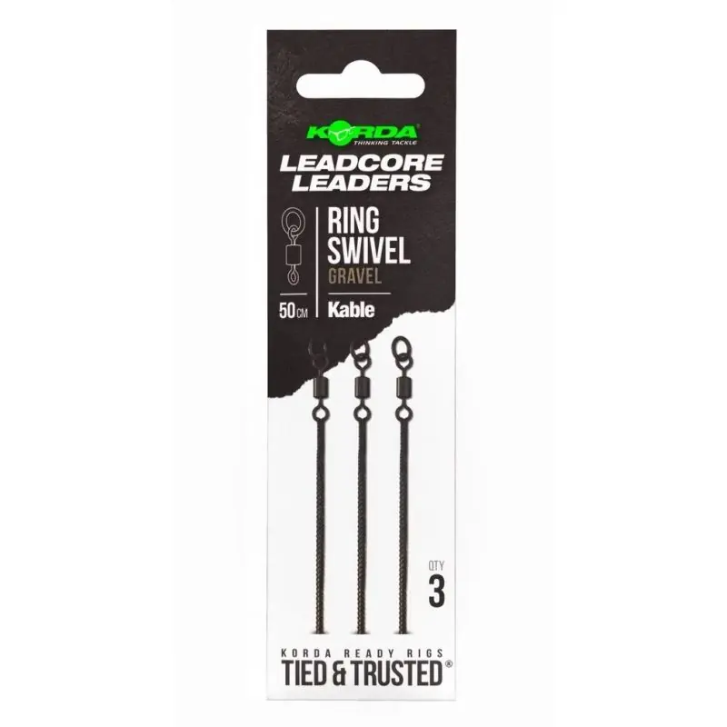 Korda Kable Leadcore Leaders Ring Swivel Gravel 50cm 3pcs Petit Prix