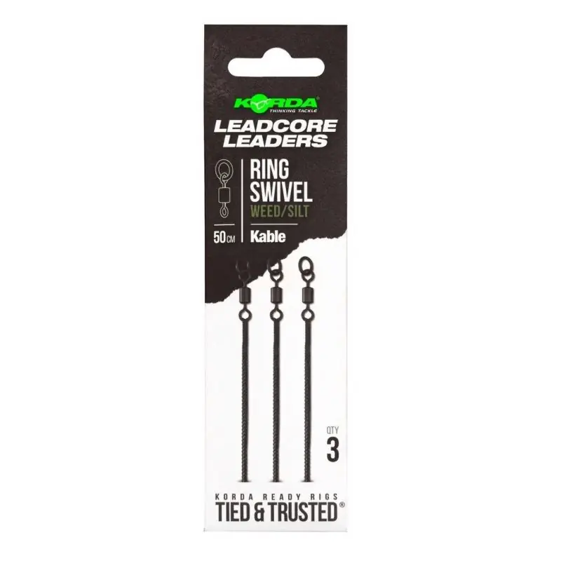 Korda Kable Leadcore Leaders Ring Swivel Weed 50cm 3pcs Bon Plan