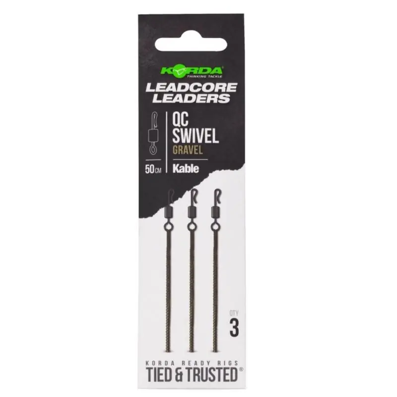 Korda Kable Leadcore Leaders QC Swivel Gravel 50cm 3pcs Dernier Modèle