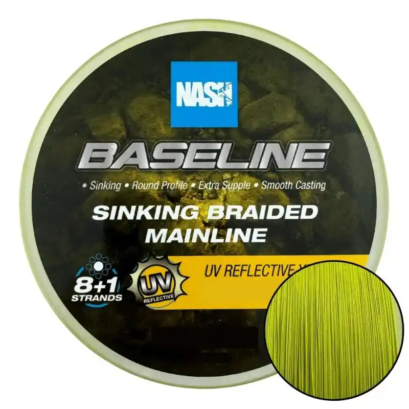 Produit De Marque NASH BASELINE TRESSE SINKING BRAID UV YELLOW 0.20 MM 9.07 KG 600 M