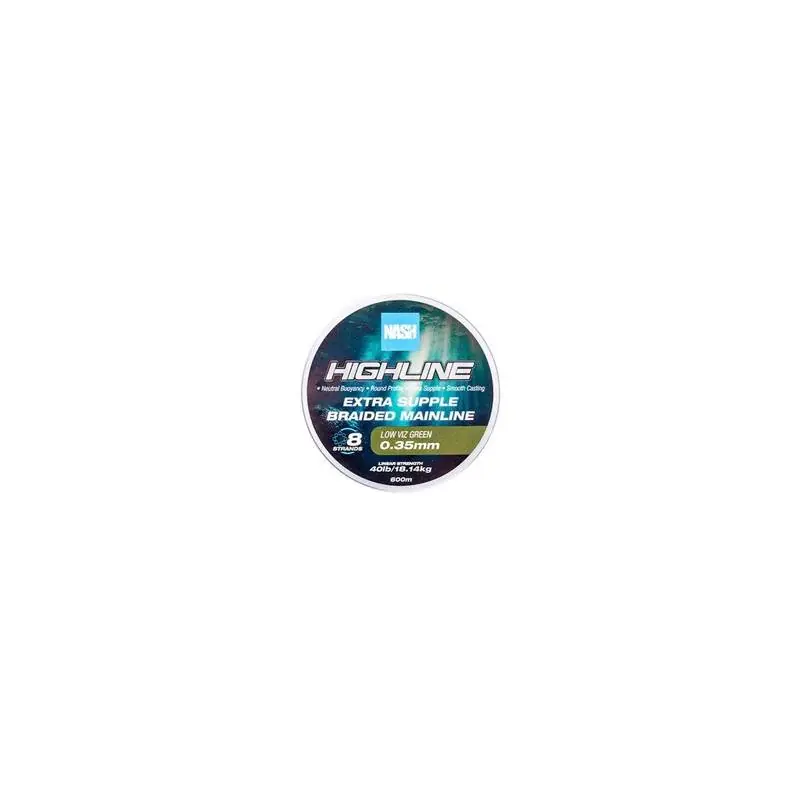 Livraison Express Nash Highline Extra Supple Braid Green 40lbs 18 kg 0.35 mm 600 m